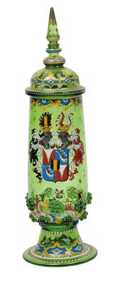 A lidded goblet with coat-of-arms, - Sklo, Porcelán
