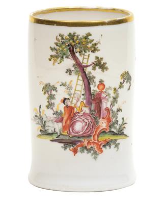 A tankard decorated with a Baroque couple under an apple tree, - Glass and porcelain