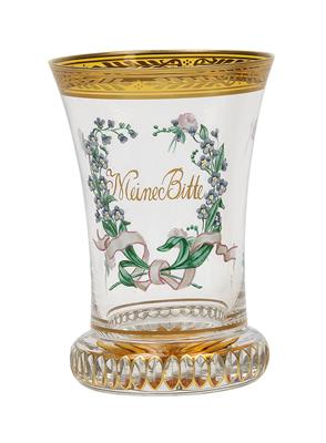 A Ranftbecher cup - "Meine Bitte" (My Plea) with forget-me-not stems, - Sklo, Porcelán