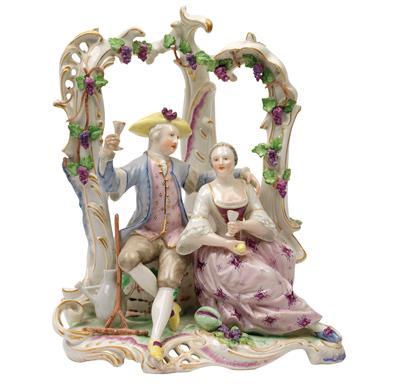 A seated gardener couple, - Sklo, Porcelán