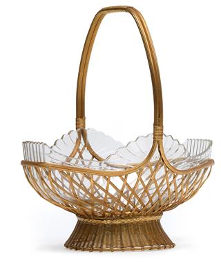 A gilt basket with glass liner, - Sklo, Porcelán