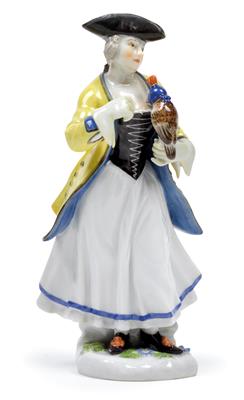 A figure of a lady falconer, - Sklo, Porcelán