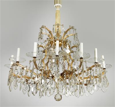 A glass chandelier in the "Maria Theresia" style, - Glass and porcelain