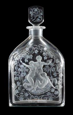 A carafe and stopper decorated with an expertly cut scene "Bacchus mit Nymphen", - Sklo, Porcelán