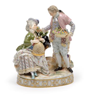 A figural group of lovers, - Glass and porcelain