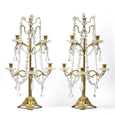 A pair of French wall candelabrum, - Glass and porcelain