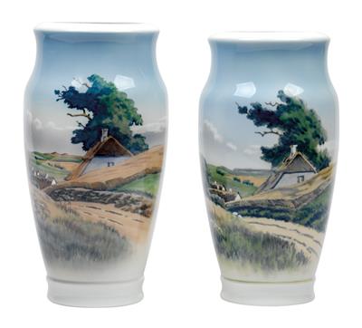 A pair of vases with Danish landscapes, - Glass and porcelain