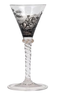 A goblet decorated with hunting scenes in Schwarzlot, - Sklo, Porcelán