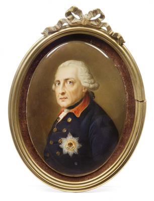 A porcelain medallion with the portrait of Friedrich II., - Glass and porcelain
