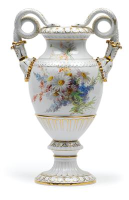 A vase with double serpent handles, - Sklo, Porcelán