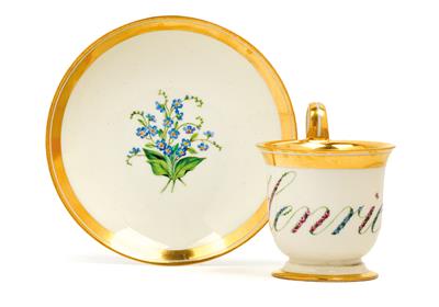 "Henriette" - A friendship cup with saucer, - Glass and porcelain