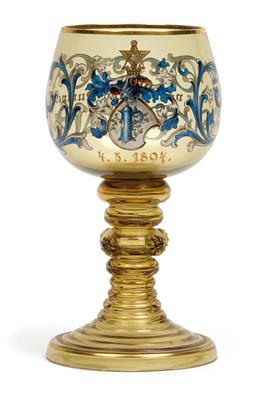"Sippe vom blauen Humpen" - A freemason goblet, dated 4.5.1894, - Sklo, Porcelán
