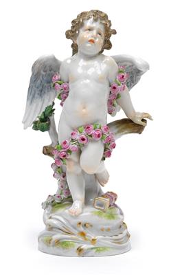 Cupid with bound with rose garlands, - Glass and porcelain