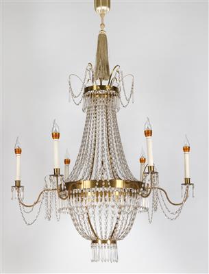 A glass chandelier in the Empire style, - Glass and porcelain