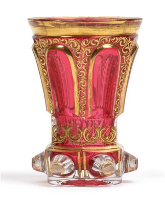 A prunted cup, dated 1837, - Sklo, Porcelán