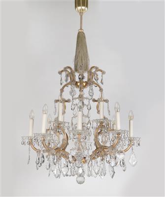 A Lobmeyr chandelier of crown-type and 2 sconces, - Glass and porcelain