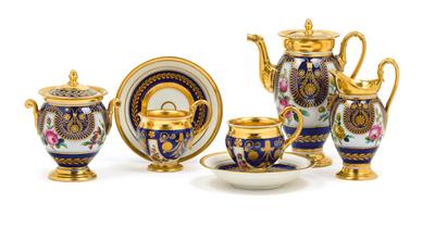 A solitaire service for coffee in the Empire style, - Glass and porcelain