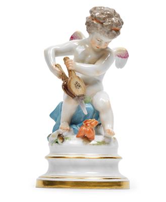 Cupid fuels two hearts with bellows, - Sklo, Porcelán