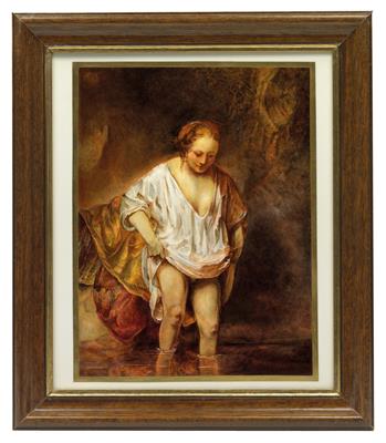 Porzellan-Bild "Die Badende" nach Rembrandt, - Glas und Porzellan