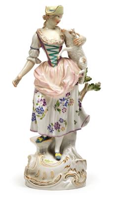 A shepherdess with sheep under her left arm, - Sklo, Porcelán