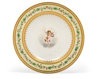 A plate with amoretto, - Sklo, Porcelán