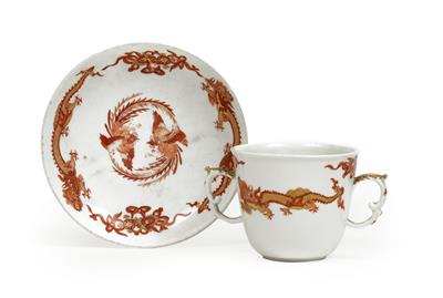K. H. C. A double handle cup and saucer, - Vetri e porcellane