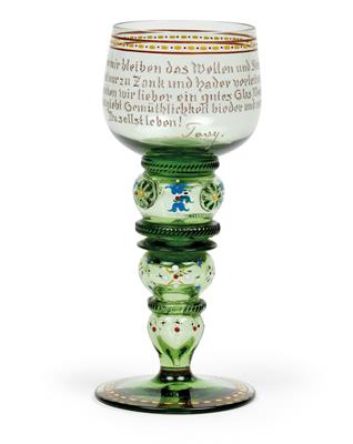 Lobmeyr-Pokal mit Widmung, - Glas und Porzellan