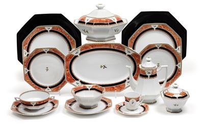 A dinner- and mocha service and 1 table cloth, - Sklo a Porcelán