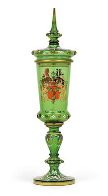 A large lidded goblet with princely coat of arms Harrach...?, - Sklo a Porcelán
