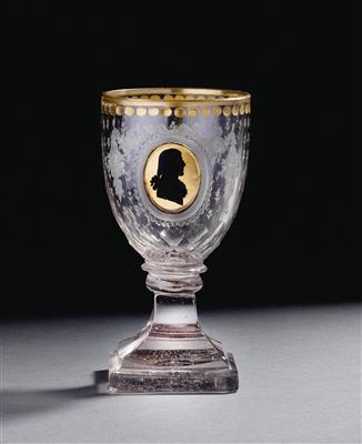 A Johann Sigismund Wenzel goblet with silhouette portrait, - Sklo a Porcelán