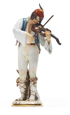 A young gypsy playing the violin, - Glas und Porzellan