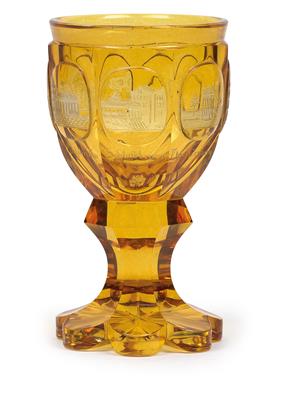 Pokal mit Bäderansichten, - Glas und Porzellan