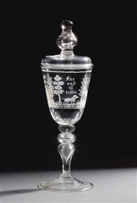 A goblet with “hunter’s burial”, - Glass and Porcelain