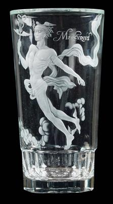 Vase mit meisterlich geschnittener Darstellung "Mercurius", - Glas und Porzellan