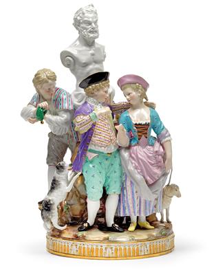 "A Rustic Engagement"- A young shepherd couple under a white monument to the god Pan, - Sklo a Porcelán