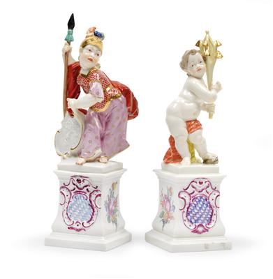 "Minerva" und "Putto mit Schellenbaum", - Glas und Porzellan