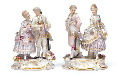 An elegant couple in conversation and A dancing couple - Glass and Porcelain