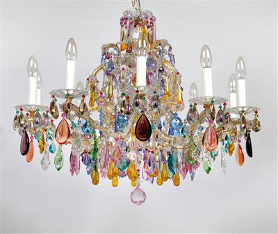 A glass chandelier with semi-precious stones, - Vetri e porcellane