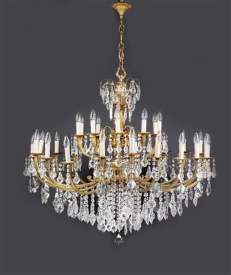 A large glass chandelier and a pair of fixtures with gilt bronze mount, - Glass and Porcelain