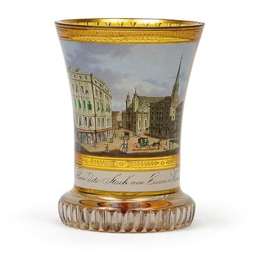 A Kothgasser cup inscribed "La Place dite: Stock am Eisen á Vienne", - Sklo a Porcelán