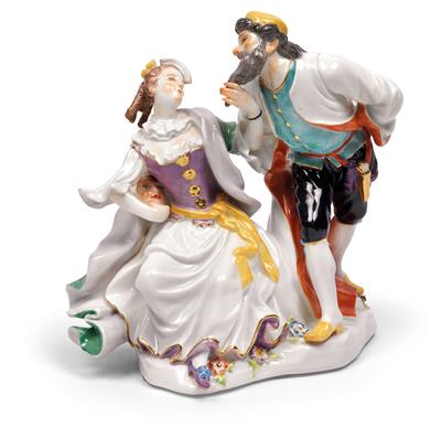 Pantalone and Columbine, from the "commedia dell'arte", - Vetri e porcellane