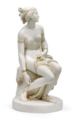 "Parian" - A figure of a Roman woman tying her sandal, - Vetri e porcellane