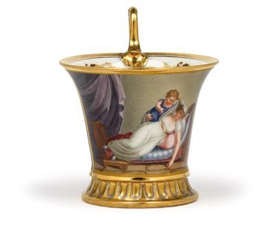 A cup decorated with a mother and child scene, - Glass and Porcelain