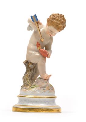 Cupid Stabbing a Heart with a Love Arrow, - Glass and Porcelain