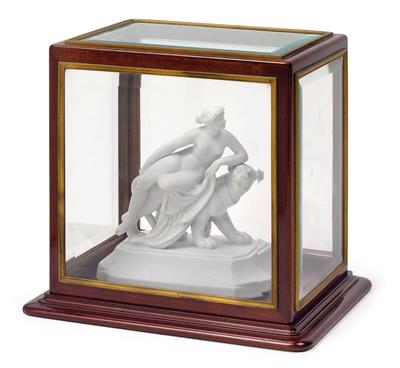 Ariadne on a Panther in Original Table Display Cabinet, - Glass and Porcelain