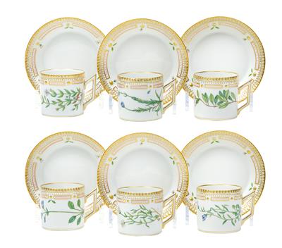 Flora Danica 6 Cups with 6 Saucers, - Glass and Porcelain