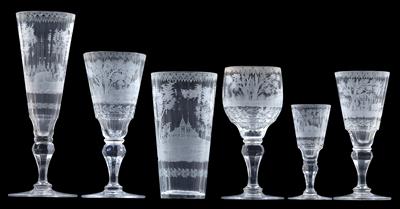 Lobmeyr-Trinkservice mit Jagdmotiven, - Glas und Porzellan