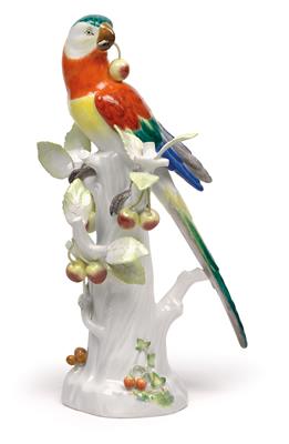 A Parrot Perched on a Cherry Tree, Holding a Cherry in Its Beak, - Vetri e porcellane