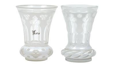 A Footed Beaker with White Enamel Overlay, - Glass and Porcelain