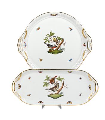 1 Sandwichplatte Länge 36,5 cm, 1 Tortenplatte 32 x 28,5 cm, - Sklo a Porcelán